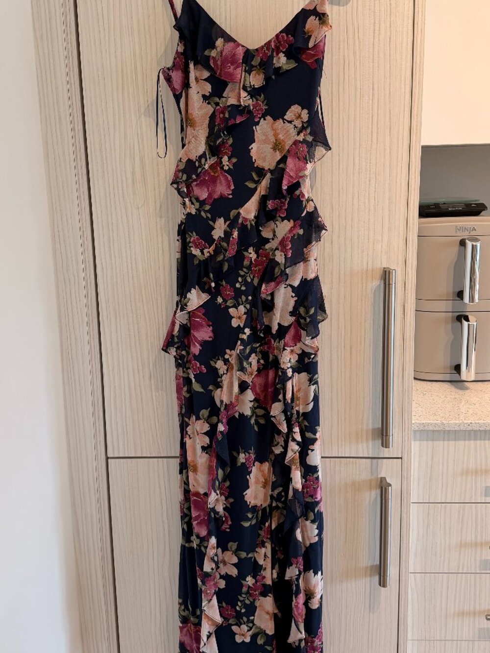 Navy Floral Dress with Ruffles